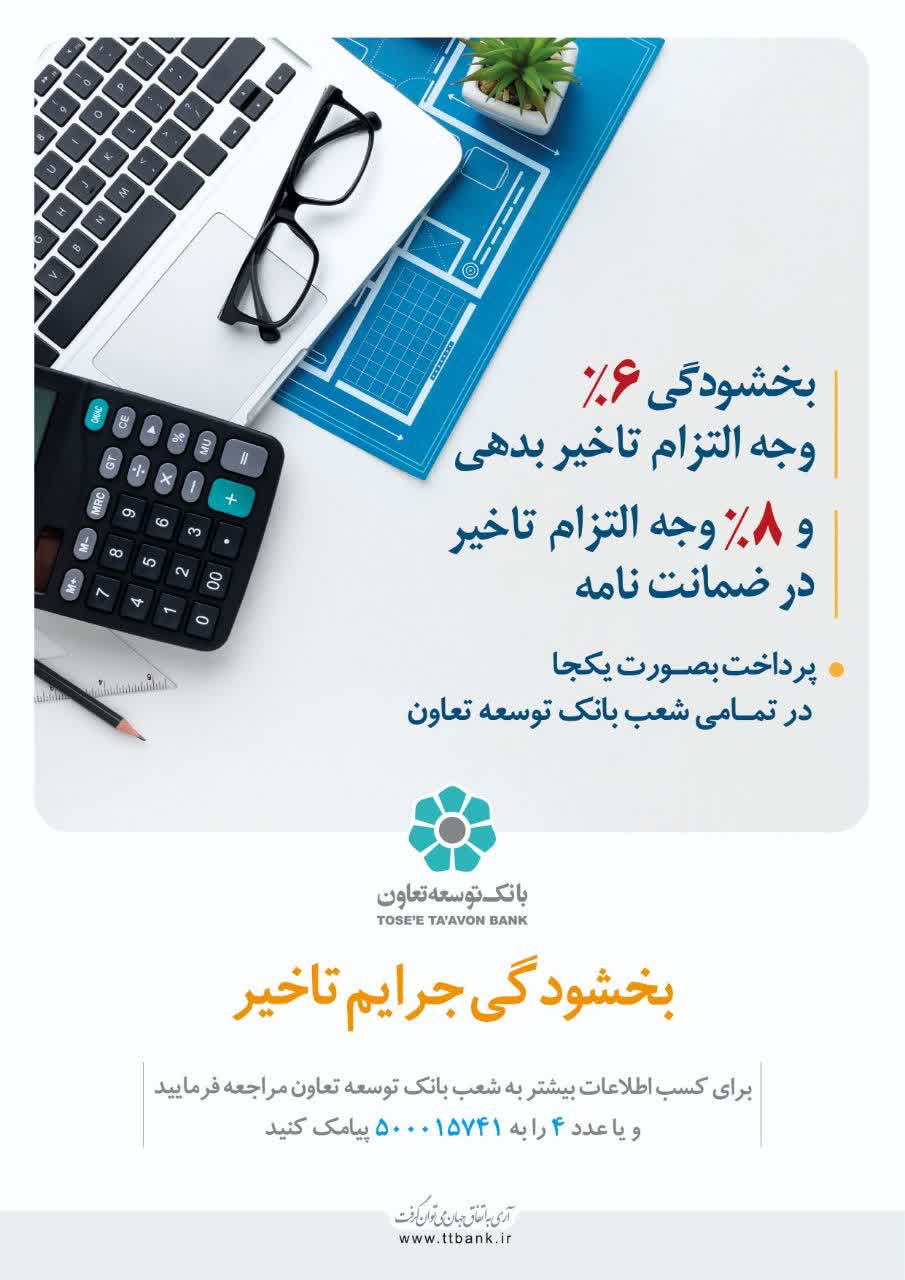 اجرای طرح بخشودگی جریمه تاخیر در بانک توسعه تعاون
